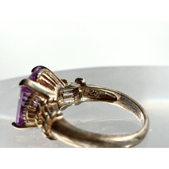 Amethyst Semi-Precious Gemstone Filigree 295 Sterling Silver Vintage Ring - sz 8 - Picture 7 of 10